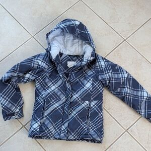 Columbia Navy and White Plaid Kids Hooded  Winter Snow Coat Jacket Sz 10